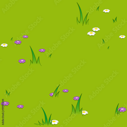 Seamless pattern of flowers blooming on grassy field at park 