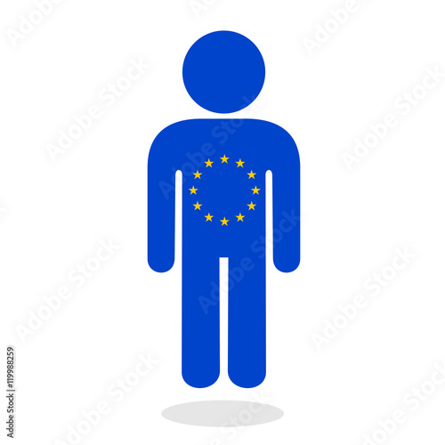 Vector icon of man in colors of European union - metaphor of europeanism and citizen who has citizenship or is integrated within EU state and share international identity, integrity and values of EU photo