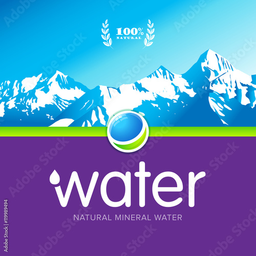 Vector Mineral Bottled Spring water logo design Label template. Isolated vector illustration.