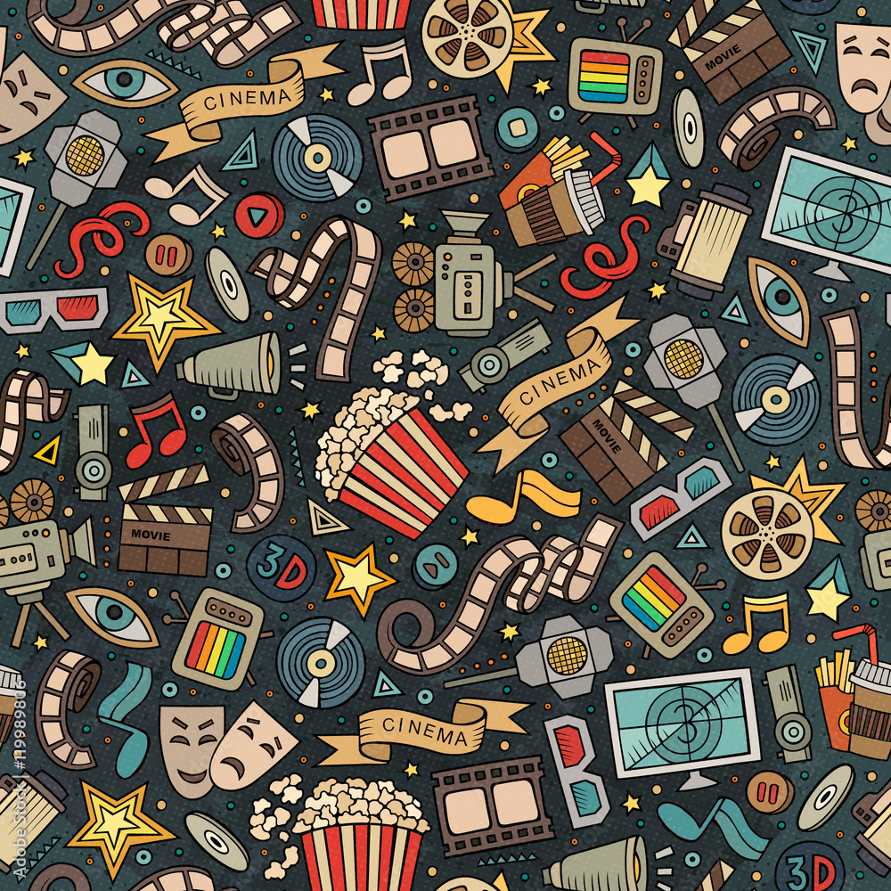 Cartoon cute hand drawn Cinema seamless pattern Cartoon cute hand drawn Cinema seamless pattern