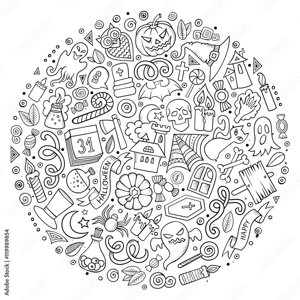 Set of Halloween cartoon objects, symbols and items Set of Halloween cartoon objects, symbols and items