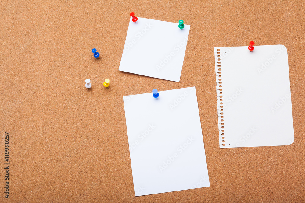 Pin Paper on cork board for text and background Pin Paper on cork board for text and background