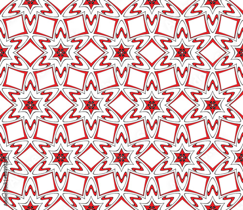 Red, black, white. Beautiful floral pattern of geometric elements. Vector.