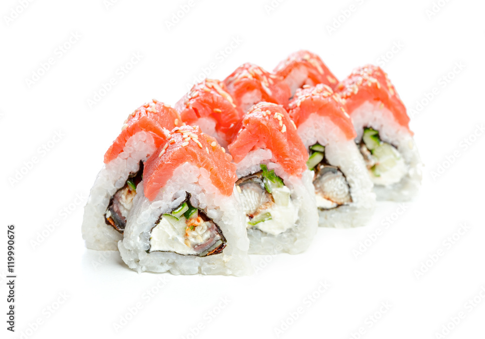 japanese sushi rolls on a white background japanese sushi rolls on a white background