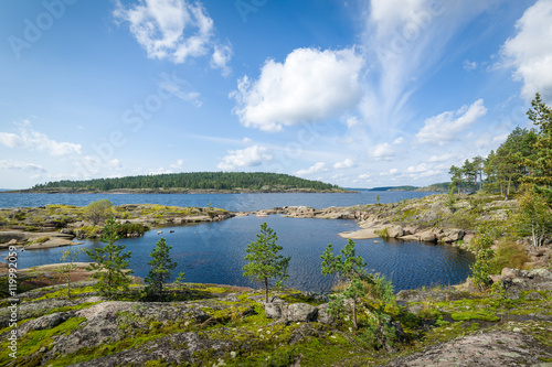 Panoramic view of Ladoga lake islands.
