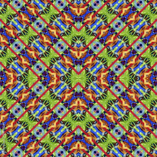 Silk colorful ribbons background  backdrop for scrapbook  top view. Seamless pattern kaleidoscope montage