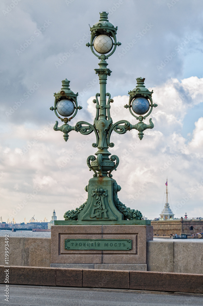 Saint Petersburg, Russia. The lantern of the Trinity (Troitsky) bridge. Saint Petersburg, Russia. The lantern of the Trinity (Troitsky) bridge.