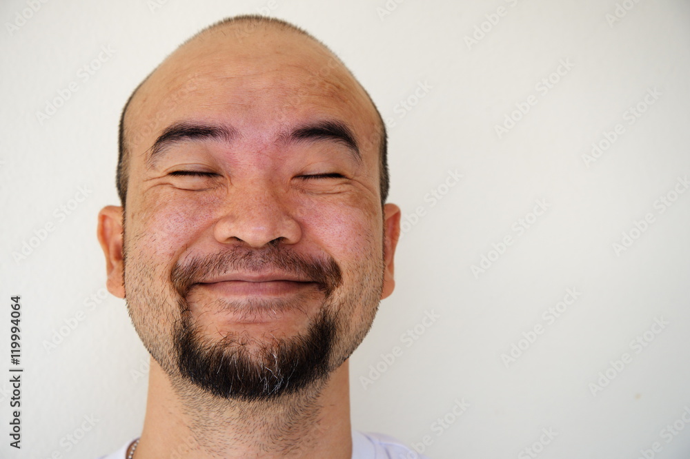 happy smiling beard bald asia man on white background happy smiling beard bald asia man on white background