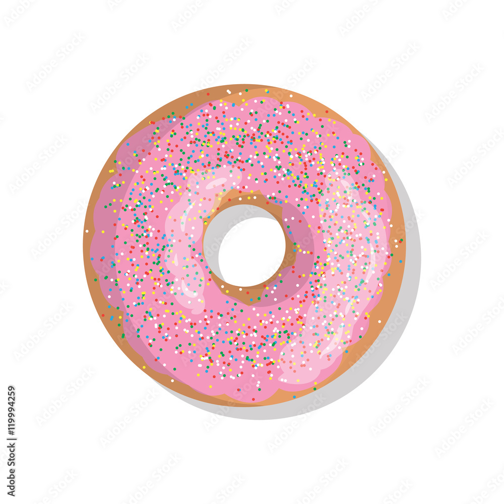 Tasty pink sweet donut icon with sprinkles isolated on white background ...