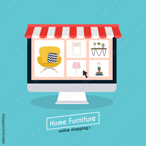 Flat design concept online shopping furniture and e-commerce. Ic