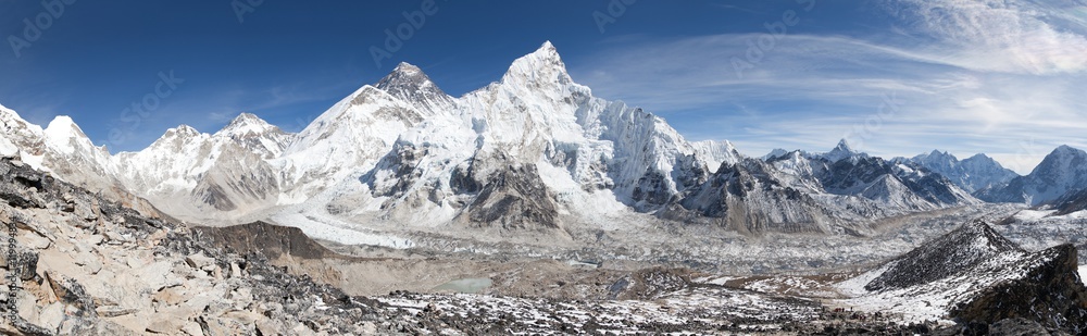 panoramic view of Mount Everest with beautiful sky