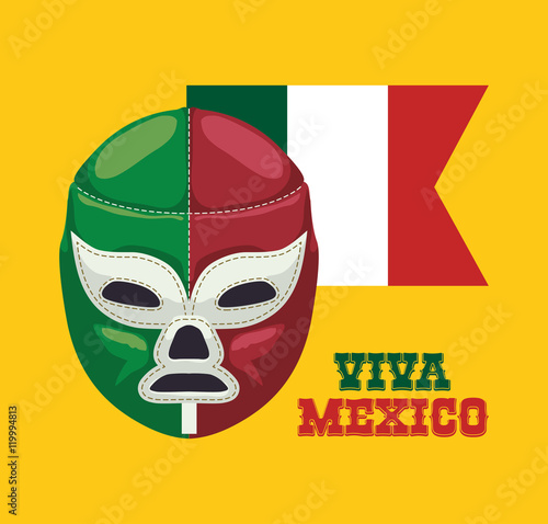 Masked fighter. Mexico landmark and mexican culture theme. Colorful design. Vector illustration