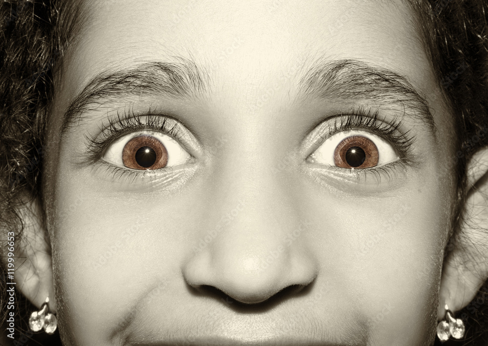 Fototapeta premium Macro Close up portrait of young girls brown eyes, vintage style
