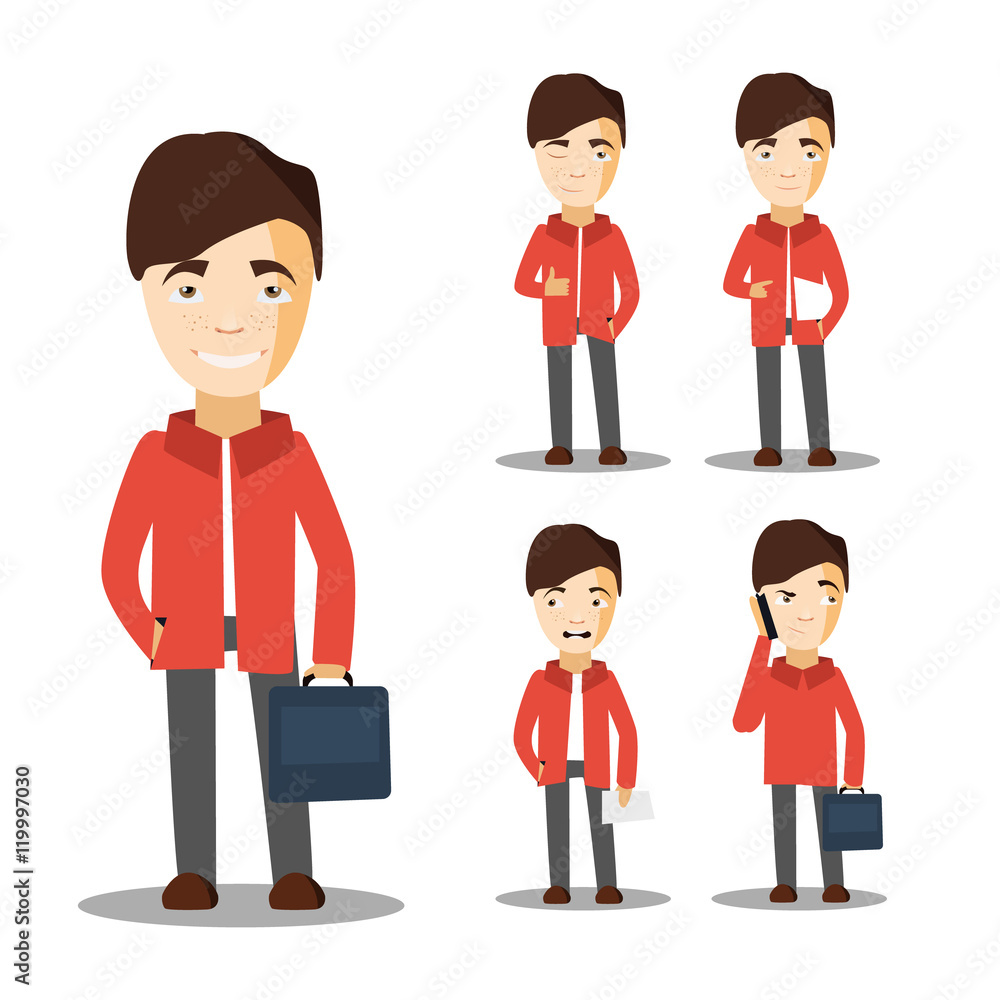 Young student characters . Cheerful man . Vector