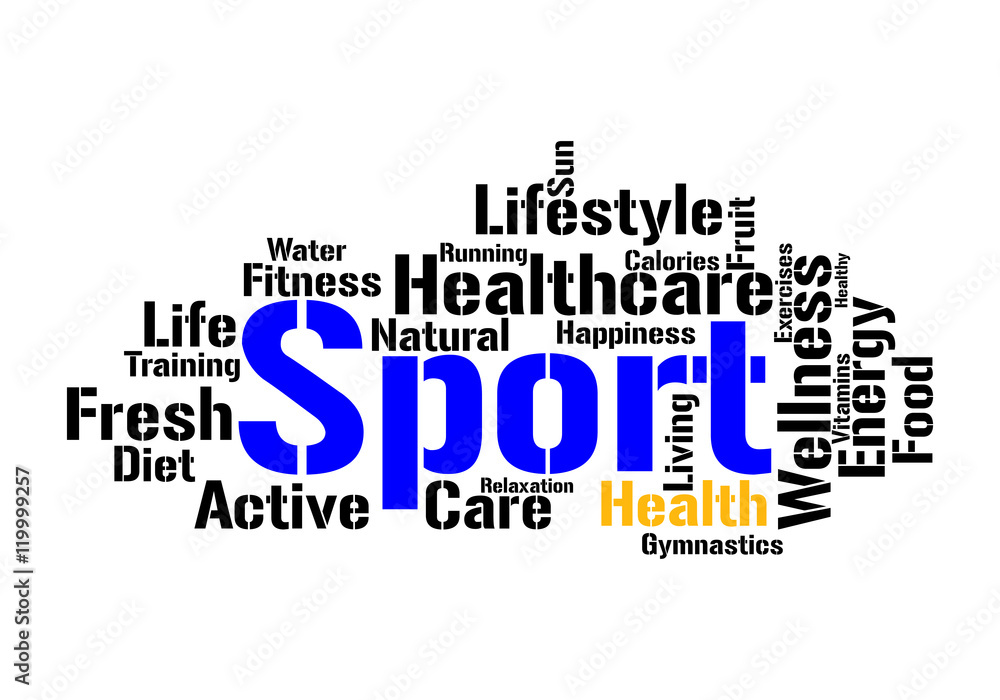 Obraz premium Sport and healthcare word cloud. Active lifestyle concept.