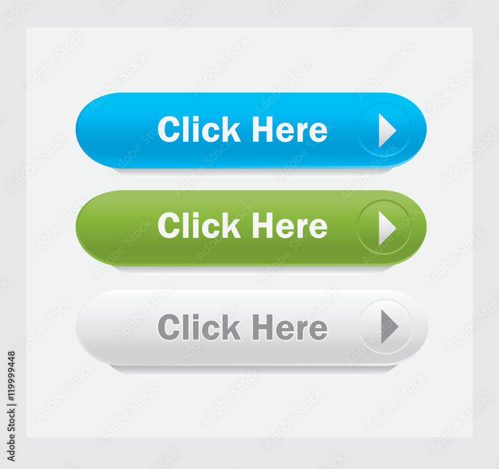 Set of vector web interface buttons. Click here. Set of vector web interface buttons. Click here.