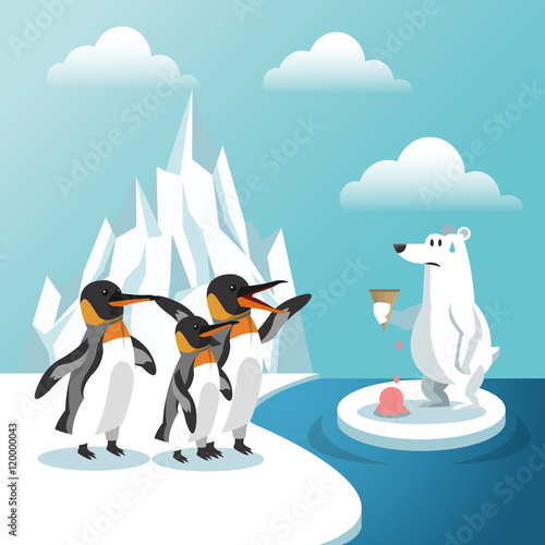 penguin and bear with iceberg icon. Global warming nature and environment design. Vector illustration