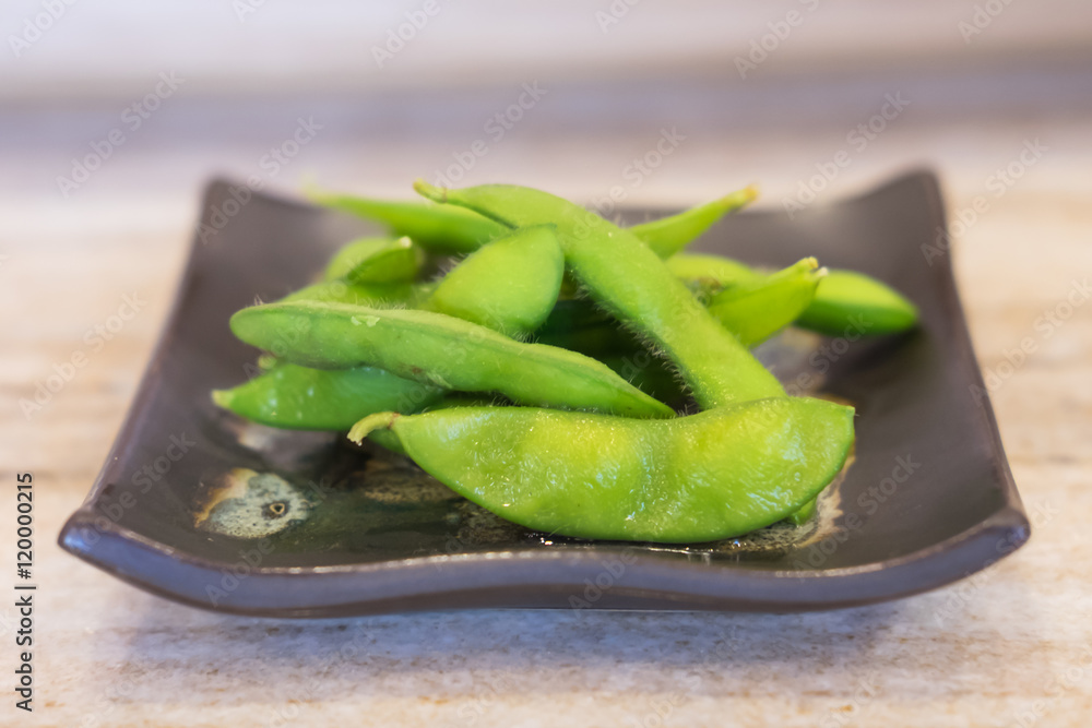 Japanese green soybeans in the plate Japanese green soybeans in the plate