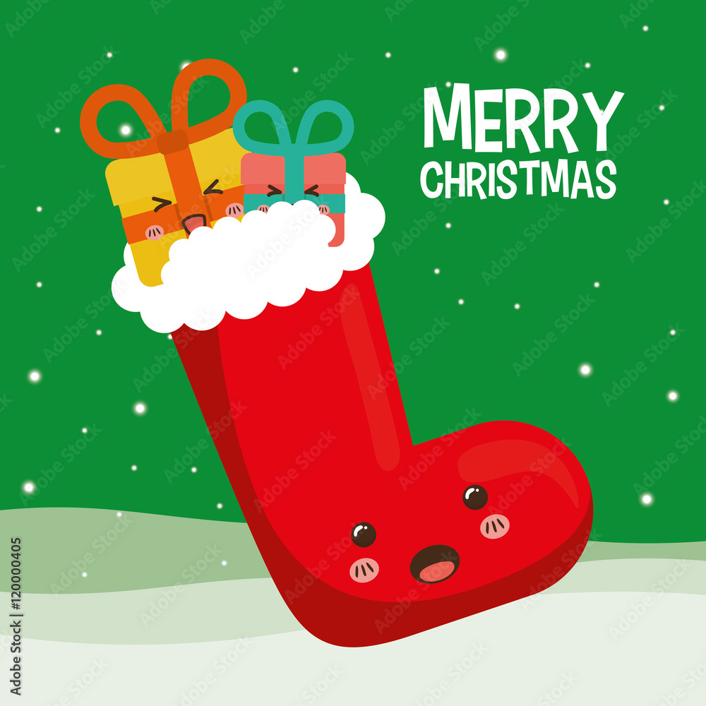 Naklejka premium Boot and gift cartoons icon. Merry Christmas decoration and season theme. Colorful design. Vector illustration