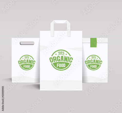 set paper branding package design mock up template for organic food and restaurant  shop with organic logo 