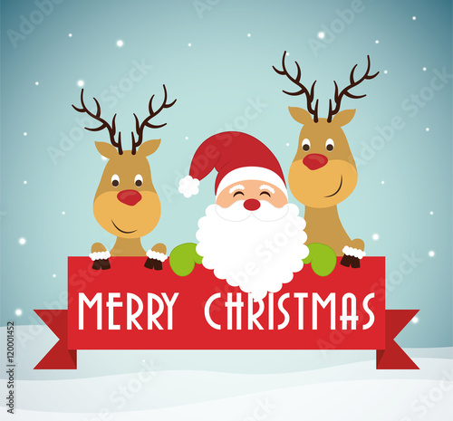 Santa and reindeer cartoon icon. Merry Christmas decoration and season theme. Colorful design. Vector illustration