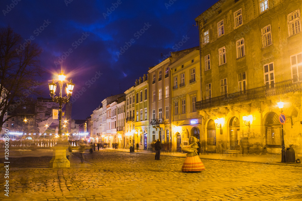 Evening landscape of old european town