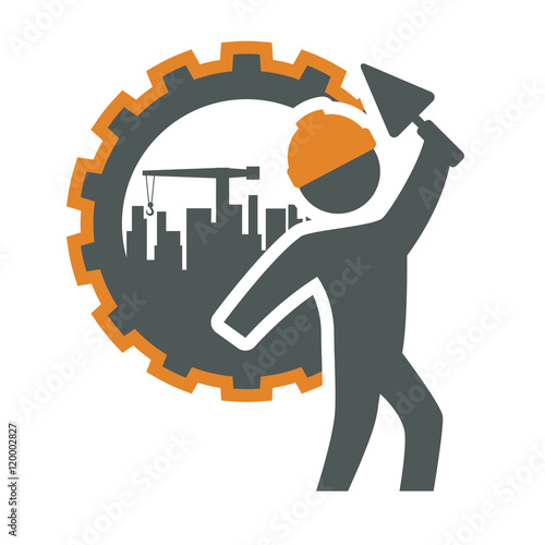 constructer pictogram gear and plant icon. Construction repair factory and industry theme. Isolated design. Vector illustration