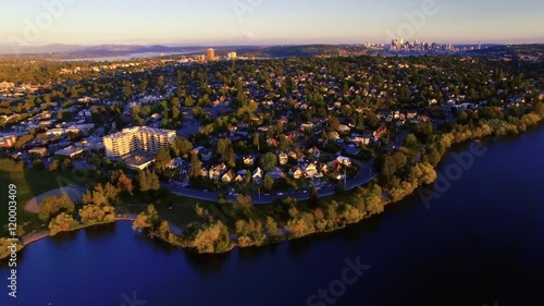 Aerial View of Seattle, Washington Skyline From Green Lake photo