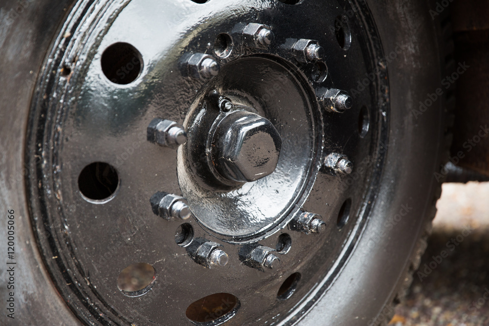 close up of old car wheel