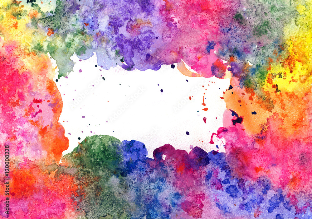 Hand painted watercolor background, abstract bright colors (mixed colors, drops and 