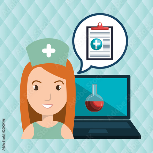 woman nurse laptop health vector illustration graphic