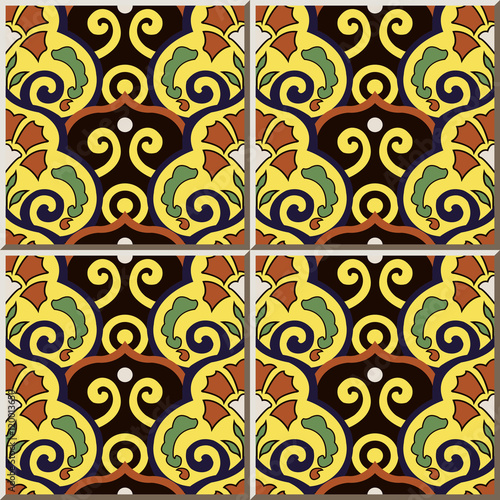 Ceramic tile pattern 411 oriental spiral curve flower leaf
