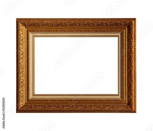 Classic golden painting canvas frame isolated on white background