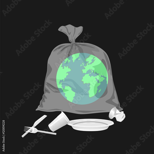 Earth in plastic bags. Icon vector illustration. Ecological concept