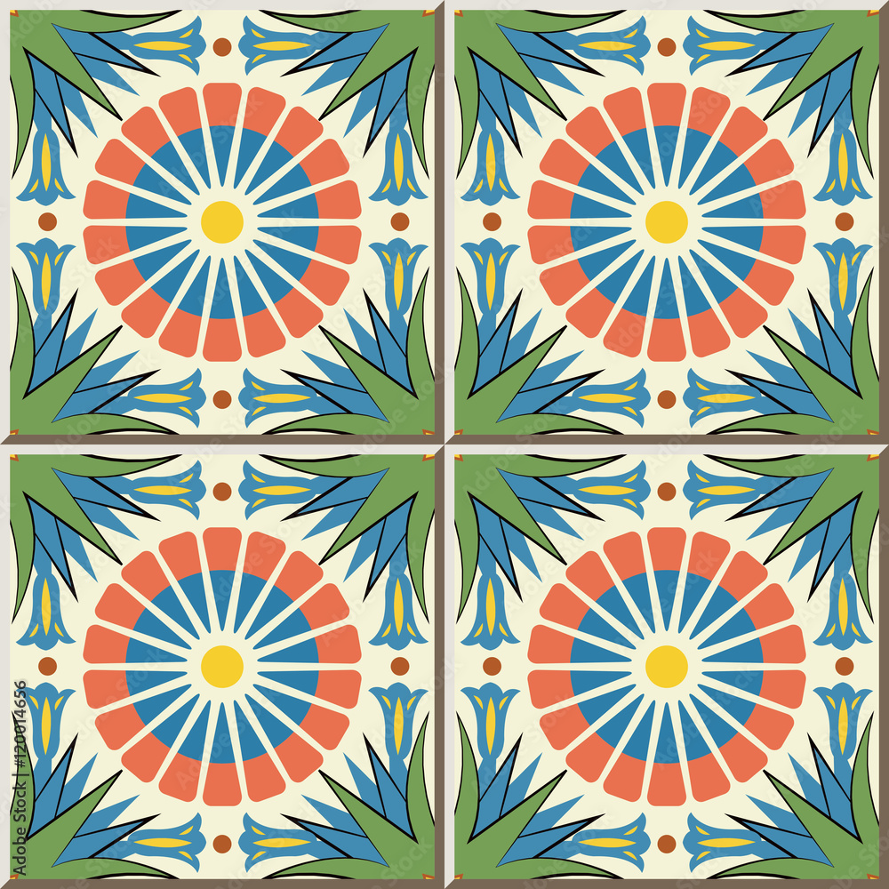 Ceramic tile pattern 432 round flower point leaf cross