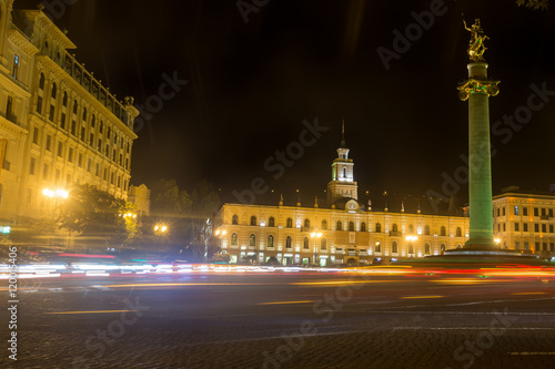 The freedom square at night in the center of Tbilisi with light © ververidis