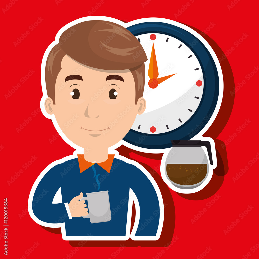 man clock coffee cup vector illustration eps10 man clock coffee cup vector illustration eps10