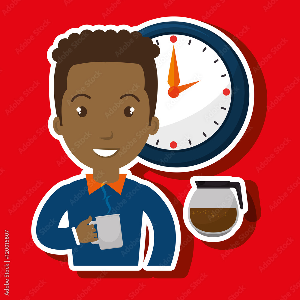 man clock coffee cup vector illustration eps10 man clock coffee cup vector illustration eps10