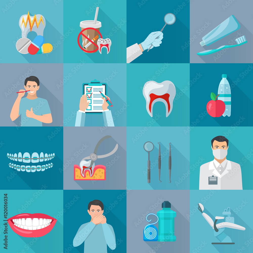 Fototapeta premium Flat Color Shadow Dental Icons