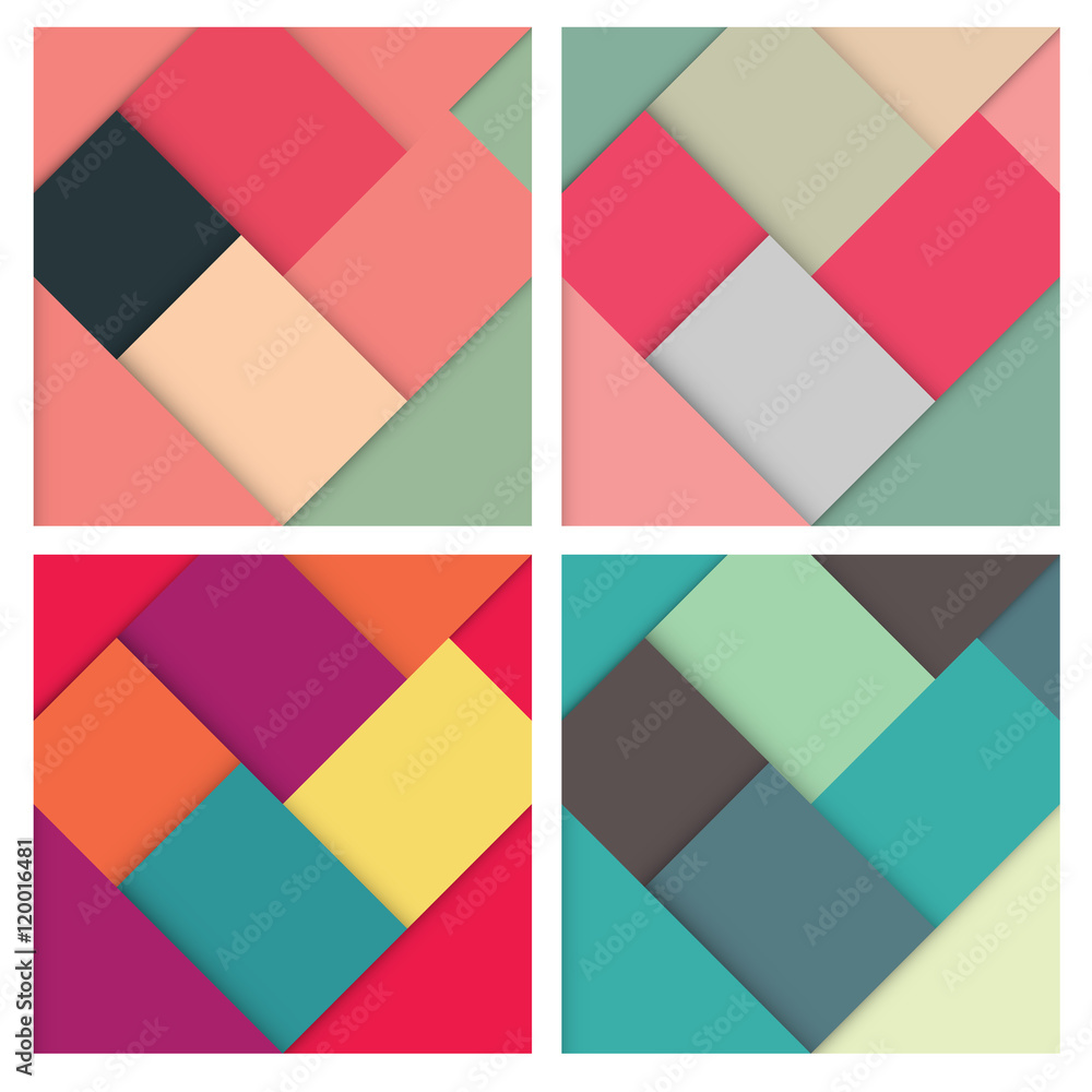 Set of abstract square colorful retro background with stylish colors, vector illustration