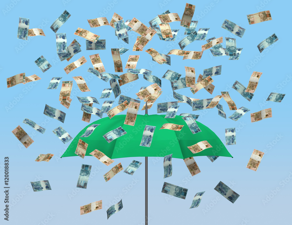 Fototapeta premium Umbrella and brazilian currency 3D