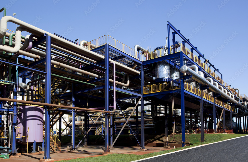 Naklejka premium sugar cane industrial mill processing plant in Brazil
