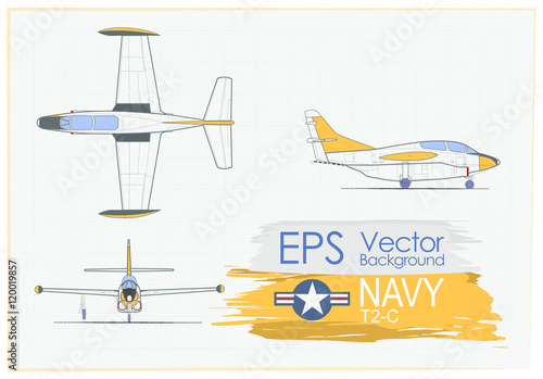 ilustracja wektorowa Vintage samolotów, rysunek na papierze, artystyczne ujęcie rzutu samolotu F7U, insygnia Navy, tło