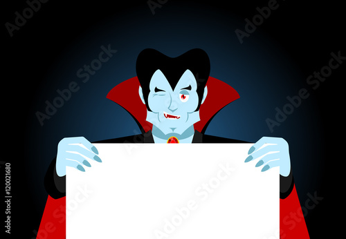 Dracula keeps clean sheet. Vampire and white banner. ghoul winks © popaukropa
