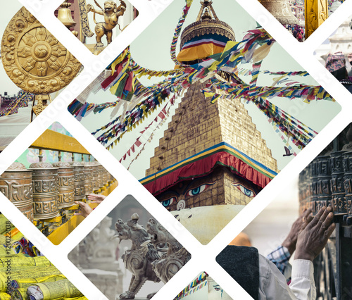 Collage of Kathmandu (Nepal) images - travel background (my phot