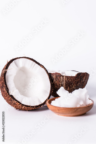 Coconut on wooden table.Vintage filter. Organic healthy food concept.Beauty and SPA concept.