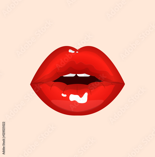 Red sexy shining passion lips, lipstick,erotic open mouth, teeth