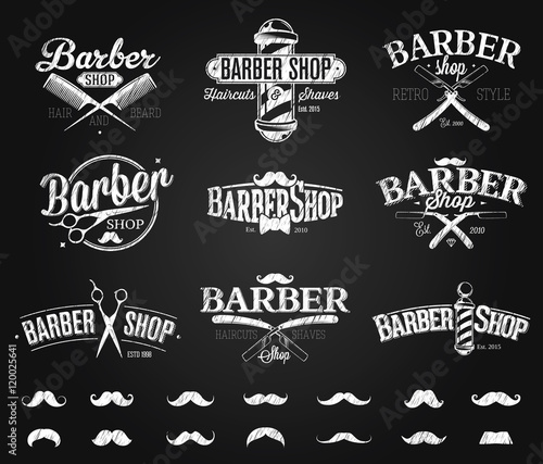Typographic Barber Shop Emblems chalk drawing