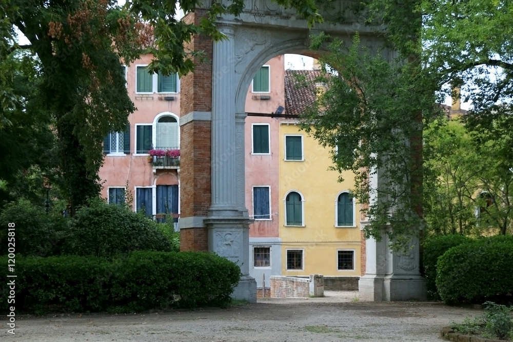 Entrence to The Giardini Park in Venice, Italy. The Venice Giardini host Venice Biennale Art Festival.
