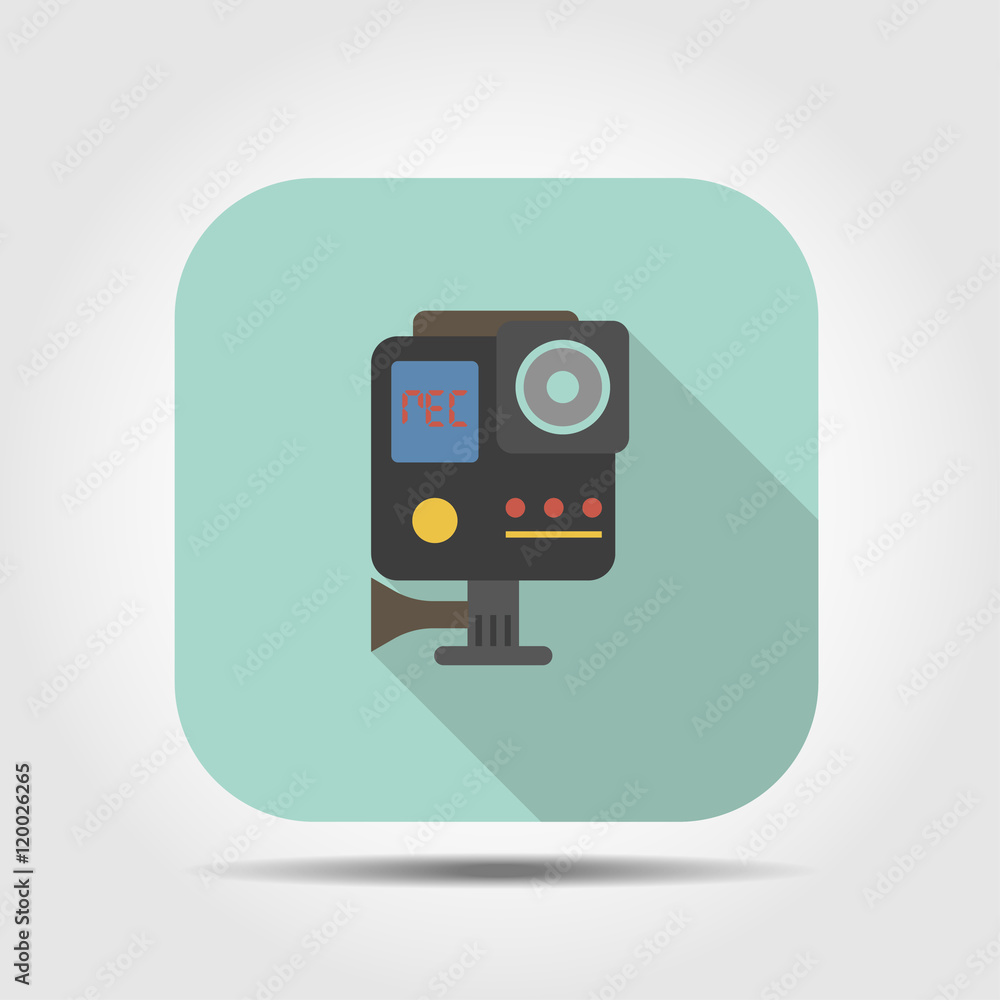 Naklejka premium action camera flat icon with long shadow